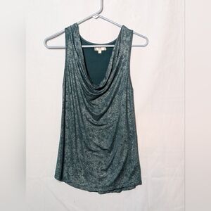 Sparkle Green Sleeveless Shirt With Cowl Neck Detail